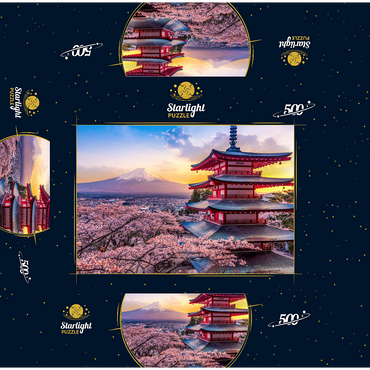 Beautiful view of Mount Fuji and Chureito Pagoda at Sunset 500 Jigsaw Puzzle box 3D Modell