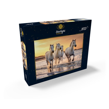 White Camargue horses galloping on beach, France 1000 Jigsaw Puzzle box view1