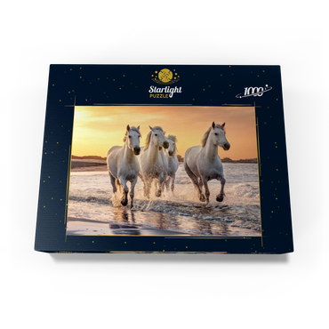 White Camargue horses galloping on beach, France 1000 Jigsaw Puzzle box view1