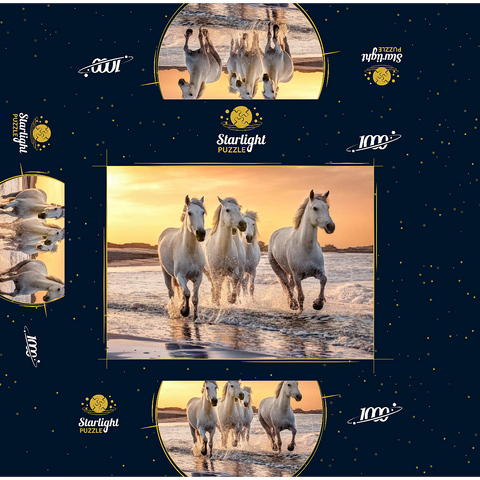 White Camargue horses galloping on beach, France 1000 Jigsaw Puzzle box 3D Modell
