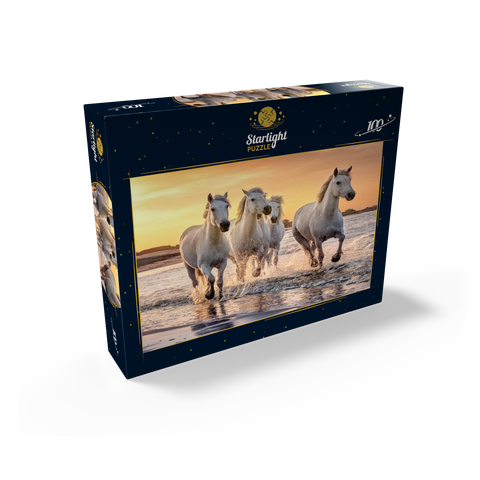 White Camargue Horses Galloping on a Beach in France 100 Jigsaw Puzzle box view1