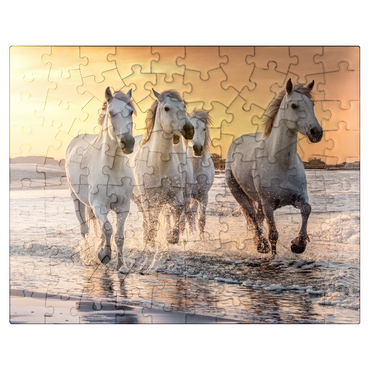 puzzleplate White Camargue Horses Galloping on a Beach in France 100 Jigsaw Puzzle