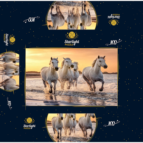 White Camargue Horses Galloping on a Beach in France 100 Jigsaw Puzzle box 3D Modell