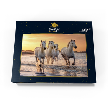 White Camargue Horses Galloping on a Beach in France 500 Jigsaw Puzzle box view1