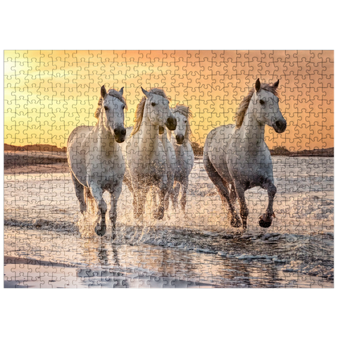 puzzleplate White Camargue Horses Galloping on a Beach in France 500 Jigsaw Puzzle