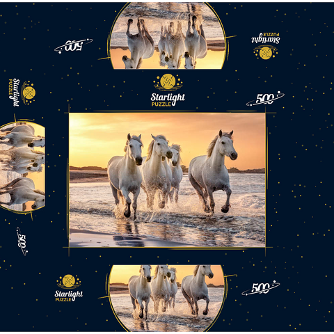 White Camargue Horses Galloping on a Beach in France 500 Jigsaw Puzzle box 3D Modell