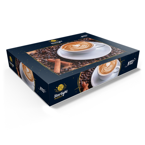 A cup of hot coffee with coffee beans 1000 Jigsaw Puzzle box view1