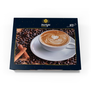 A Cup of Hot Coffee with Coffee Beans 100 Jigsaw Puzzle box view1