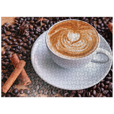 puzzleplate A Cup of Hot Coffee with Coffee Beans 500 Jigsaw Puzzle