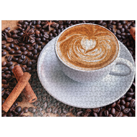 puzzleplate A Cup of Hot Coffee with Coffee Beans 500 Jigsaw Puzzle