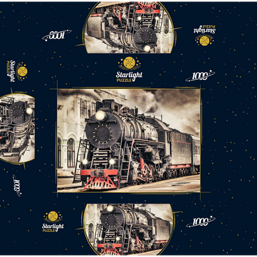 A steam train departs from the station 1000 Jigsaw Puzzle box 3D Modell