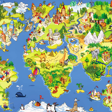Great and funny cartoon world map - illustration for kids 1000 Jigsaw Puzzle 3D Modell