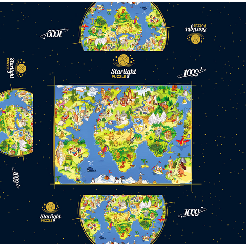 Great and funny cartoon world map - illustration for kids 1000 Jigsaw Puzzle box 3D Modell