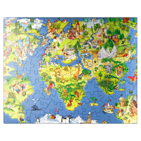 puzzleplate Great and funny cartoon world map - illustration for kids 100 Jigsaw Puzzle