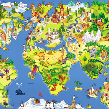 Great and funny cartoon world map - illustration for kids 100 Jigsaw Puzzle 3D Modell