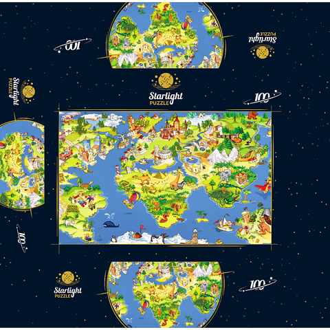 Great and funny cartoon world map - illustration for kids 100 Jigsaw Puzzle box 3D Modell