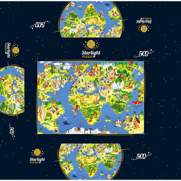 Great and funny cartoon world map - illustration for kids 500 Jigsaw Puzzle box 3D Modell