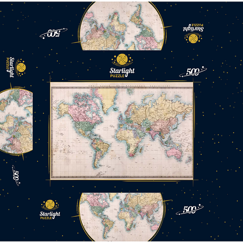 World map after Mercator projection 1860 500 Jigsaw Puzzle box 3D Modell