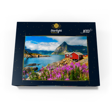 Typical red fishing houses in a harbor in Lofoten, Norway 1000 Jigsaw Puzzle box view1