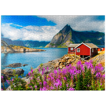 puzzleplate Typical red fishing houses in a harbor in Lofoten, Norway 1000 Jigsaw Puzzle