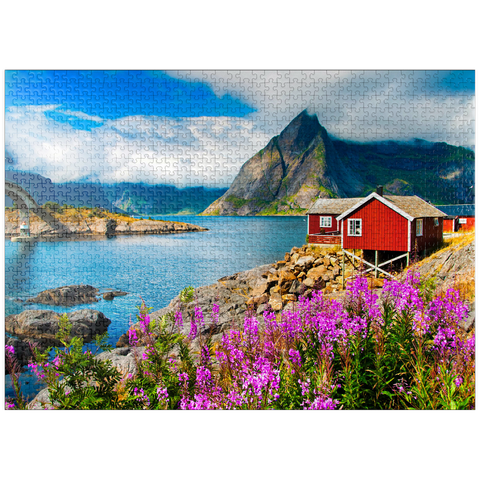 puzzleplate Typical red fishing houses in a harbor in Lofoten, Norway 1000 Jigsaw Puzzle