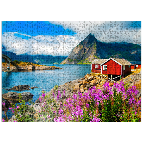 puzzleplate Typical red fishing houses in a harbor in Lofoten Norway 500 Jigsaw Puzzle