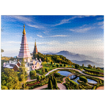 puzzleplate Landscape with two pagodas on top of Inthanon mountain, Chiang Mai, Thailand 1000 Jigsaw Puzzle