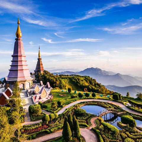 Landscape with two pagodas on top of Inthanon mountain, Chiang Mai, Thailand 1000 Jigsaw Puzzle 3D Modell
