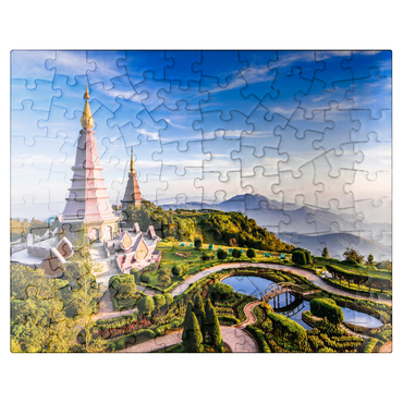 puzzleplate Landscape with two pagodas on top of Inthanon mountain Chiang Mai Thailand 100 Jigsaw Puzzle