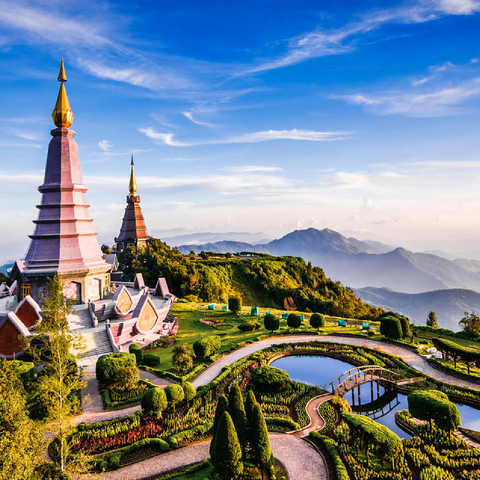 Landscape with two pagodas on top of Inthanon mountain Chiang Mai Thailand 100 Jigsaw Puzzle 3D Modell