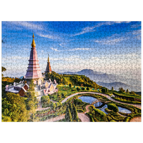 puzzleplate Landscape with two pagodas on top of Inthanon mountain Chiang Mai Thailand 500 Jigsaw Puzzle