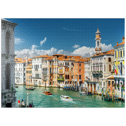 puzzleplate Grand Canal with colorful facades of old medieval houses in front of Rialto Bridge in Venice, Italy 1000 Jigsaw Puzzle