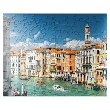 puzzleplate Grand Canal with colorful facades of old medieval houses in front of Rialto Bridge in Venice Italy 100 Jigsaw Puzzle
