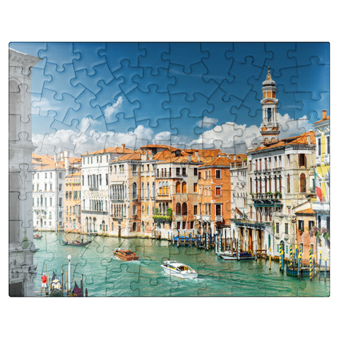 puzzleplate Grand Canal with colorful facades of old medieval houses in front of Rialto Bridge in Venice Italy 100 Jigsaw Puzzle
