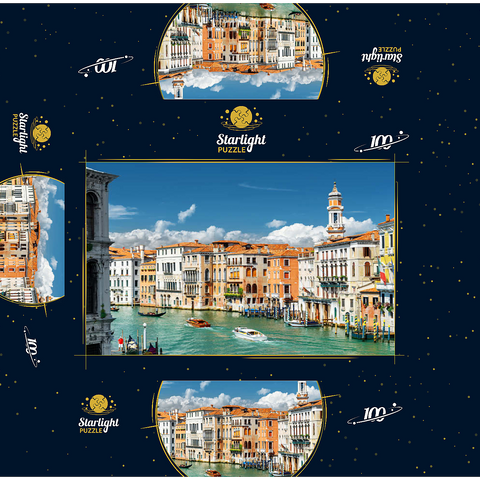 Grand Canal with colorful facades of old medieval houses in front of Rialto Bridge in Venice Italy 100 Jigsaw Puzzle box 3D Modell