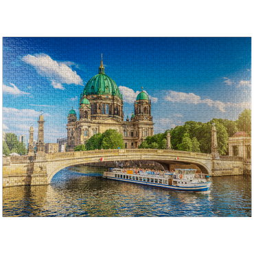 puzzleplate Historic Berlin Cathedral on Museum Island with excursion boat on the river Spree, Berlin, Germany 1000 Jigsaw Puzzle