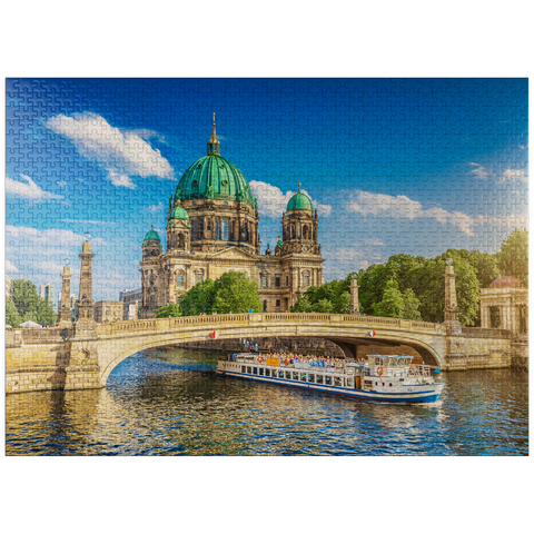 puzzleplate Historic Berlin Cathedral on Museum Island with excursion boat on the river Spree, Berlin, Germany 1000 Jigsaw Puzzle