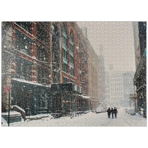 puzzleplate A street in New York City during a snowstorm 1000 Jigsaw Puzzle