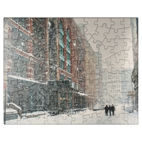 puzzleplate A street in New York City during a snowstorm 100 Jigsaw Puzzle