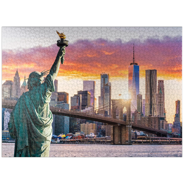 puzzleplate Statue of Liberty and New York City skyline at sunset, USA 1000 Jigsaw Puzzle