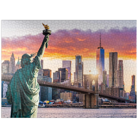 puzzleplate Statue of Liberty and New York City skyline at sunset, USA 1000 Jigsaw Puzzle