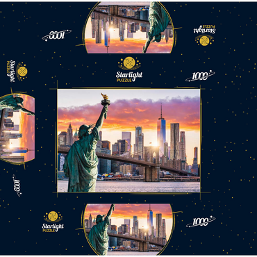 Statue of Liberty and New York City skyline at sunset, USA 1000 Jigsaw Puzzle box 3D Modell