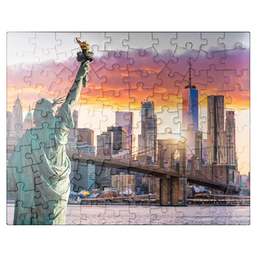puzzleplate Statue of Liberty and New York City skyline at sunset USA 100 Jigsaw Puzzle