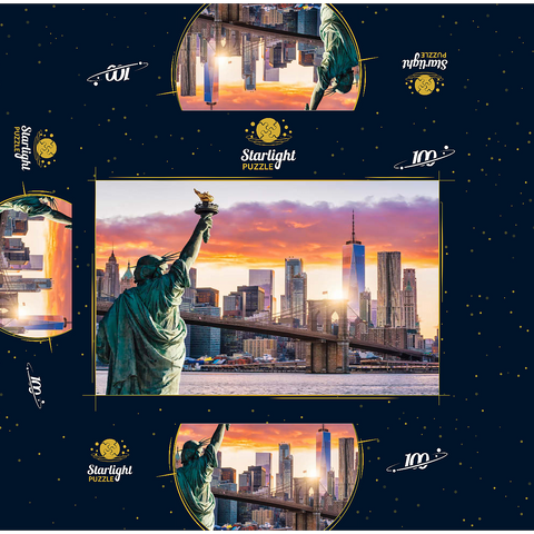 Statue of Liberty and New York City skyline at sunset USA 100 Jigsaw Puzzle box 3D Modell