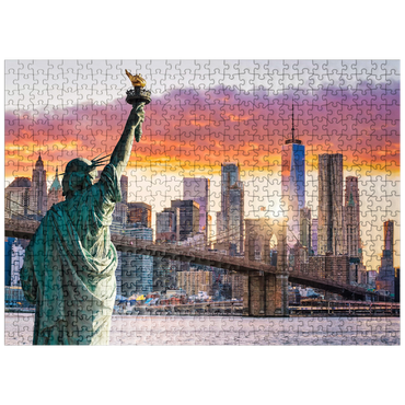 puzzleplate Statue of Liberty and New York City skyline at sunset USA 500 Jigsaw Puzzle