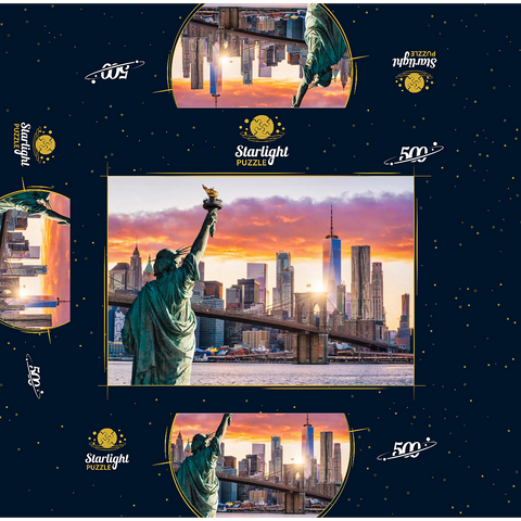 Statue of Liberty and New York City skyline at sunset USA 500 Jigsaw Puzzle box 3D Modell