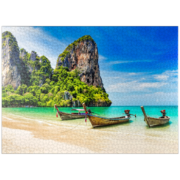 puzzleplate Thai longtail boat on sandy Railay Beach in Krabi province, Thailand 1000 Jigsaw Puzzle