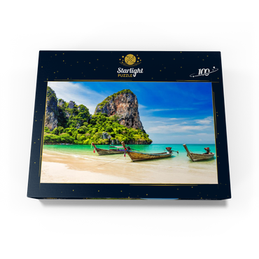 Thai longtail boat on sandy Railay Beach in Krabi province Thailand 100 Jigsaw Puzzle box view1