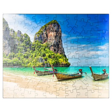 puzzleplate Thai longtail boat on sandy Railay Beach in Krabi province Thailand 100 Jigsaw Puzzle