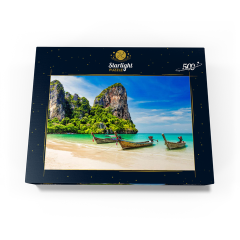 Thai longtail boat on sandy Railay Beach in Krabi province Thailand 500 Jigsaw Puzzle box view1